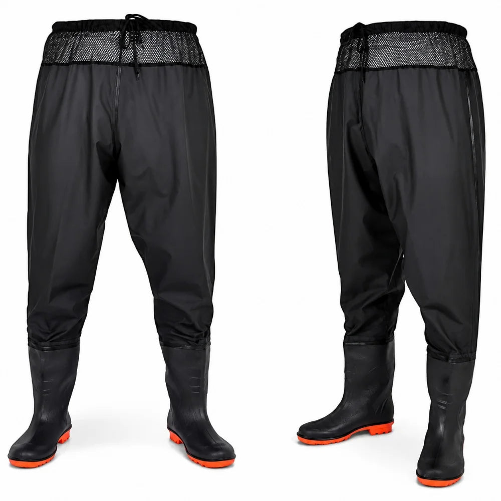 Waist High Fishing Waders for Men Women Waterproof Nylon PVC Wading Trousers with Boots Lure Fishing Size 6-14
