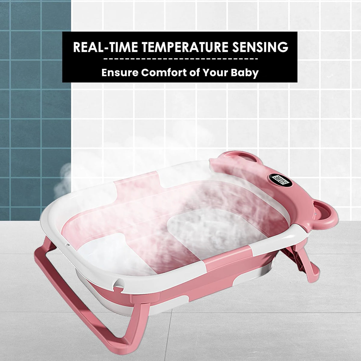 Newborn Collapsible Baby Bathtub Portable Travel Tub with Thermometer And Soft Floating Cushion Drain Hole Baby Tubs