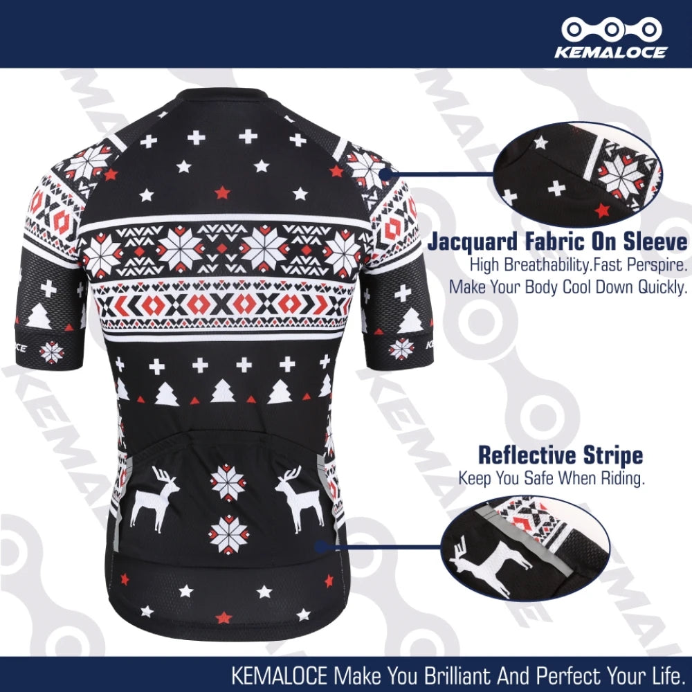 KEMALOCE Bike Jersey Anti-Wrinkle Black Christmas Short Sleeve New Bicycle Wear Top Quick Dry Retro Pro Cyclist Clothes Shirts