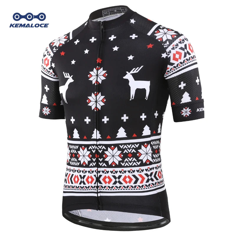 KEMALOCE Bike Jersey Anti-Wrinkle Black Christmas Short Sleeve New Bicycle Wear Top Quick Dry Retro Pro Cyclist Clothes Shirts