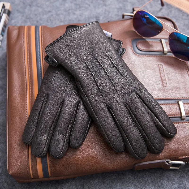 MPPM Winter Gloves Men Genuine Leather Sheepskin for Adult Warm Winter Deerskin Gloves Christmas Gift  Men's Sheepskin Gloves