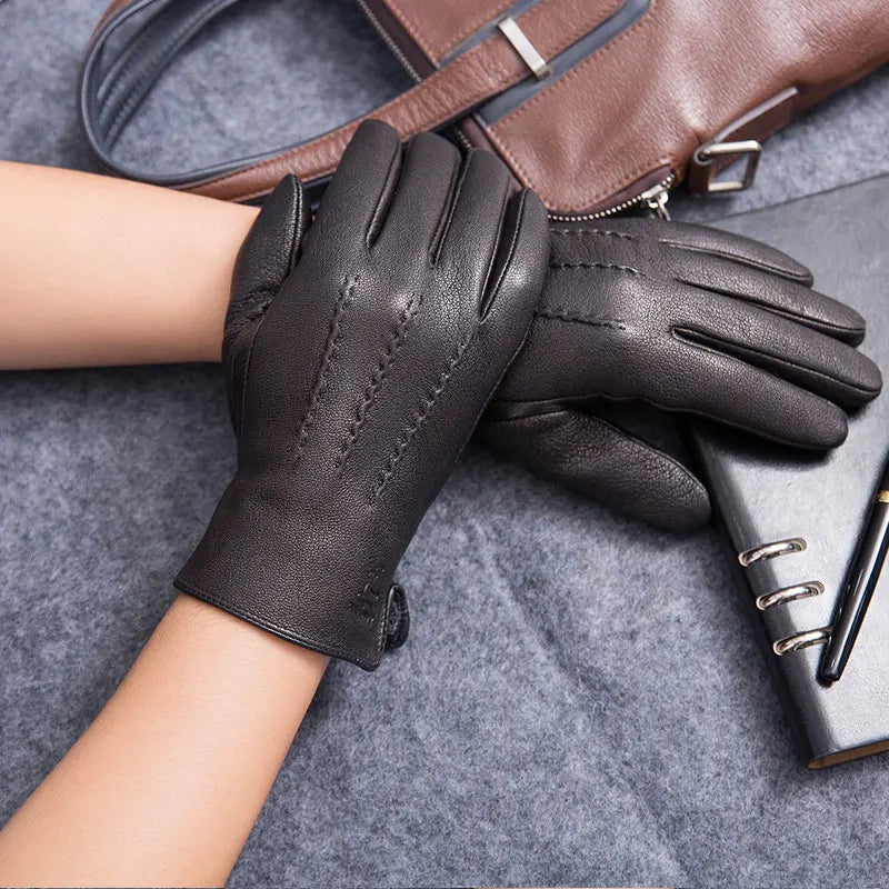 MPPM Winter Gloves Men Genuine Leather Sheepskin for Adult Warm Winter Deerskin Gloves Christmas Gift  Men's Sheepskin Gloves