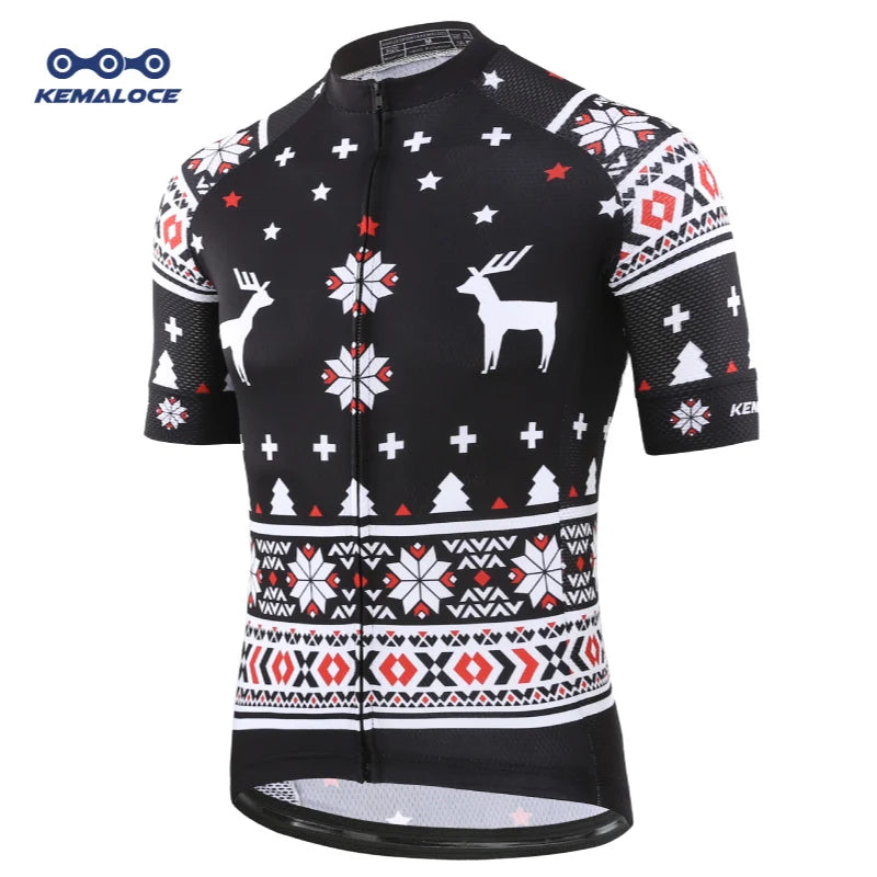 KEMALOCE Bike Jersey Anti-Wrinkle Black Christmas Short Sleeve New Bicycle Wear Top Quick Dry Retro Pro Cyclist Clothes Shirts