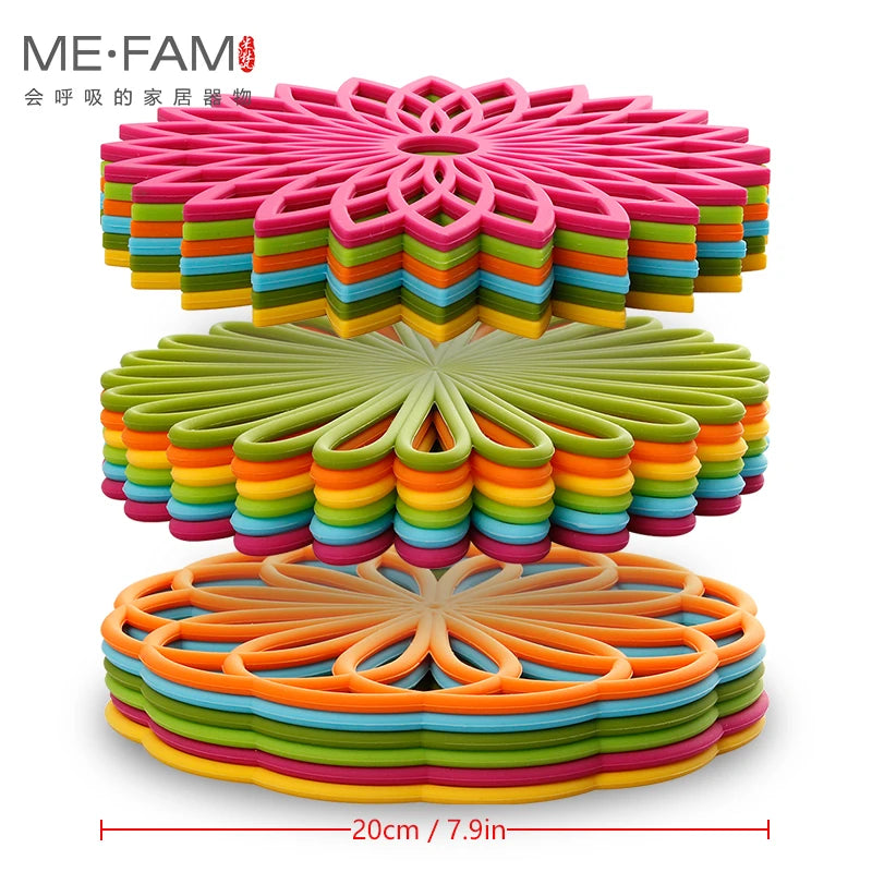 New Silicone Trivet Mat Geometric Flower Woven Pads Durable Insulated Non Slip Heat Resistance Placemat Table Protect Decoration