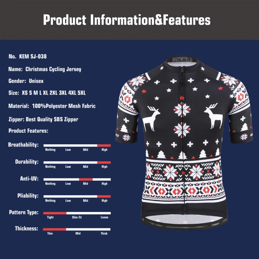 KEMALOCE Bike Jersey Anti-Wrinkle Black Christmas Short Sleeve New Bicycle Wear Top Quick Dry Retro Pro Cyclist Clothes Shirts