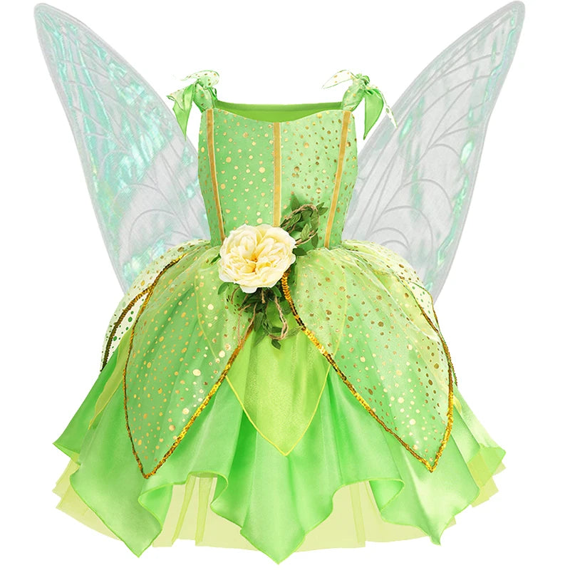 TinkerBell Fairy Costume for Girls Flower Dress Birthday Party Carnival Christmas Outfit Toddler Kids Fancy Vestido 2-8Y