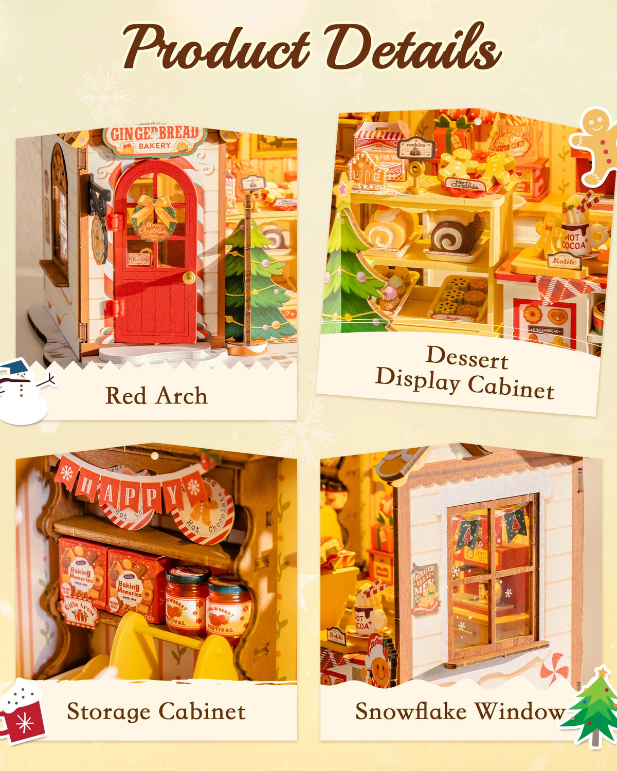 Rolife Gingerbread House DIY Miniature Dollhouse Wooden 3D Puzzle Model Building Kit with LED Light for Christmas Home Decor Gift for Adults Friends