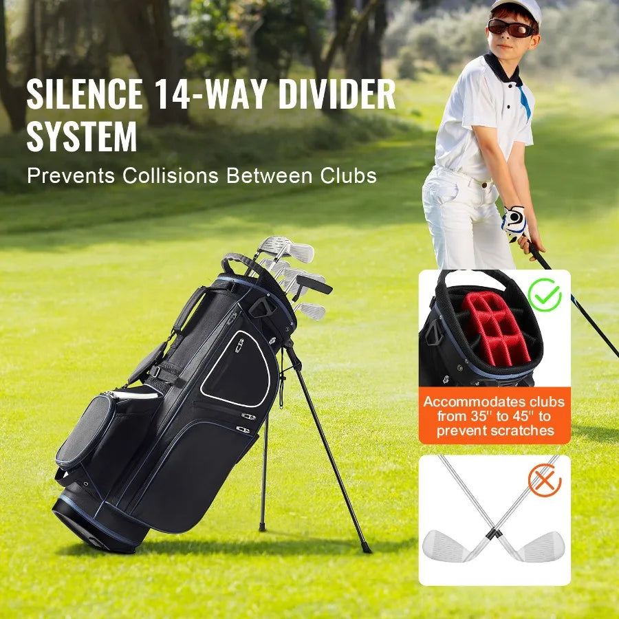 Golf Cart Bag with 14 Way Organizer Divider Top, 35' 11 Pockets Premium Cart Bag with Stand, Durable Golf Bags with Handles Dus