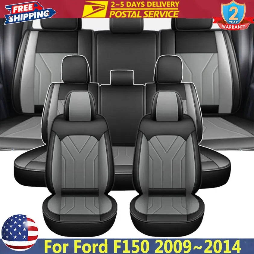 Full Set Car Seat Covers For Ford F150 2009~2014 Front & Rear Seat Covers PU Leather Cushion Set Four Season Universal Car SUV