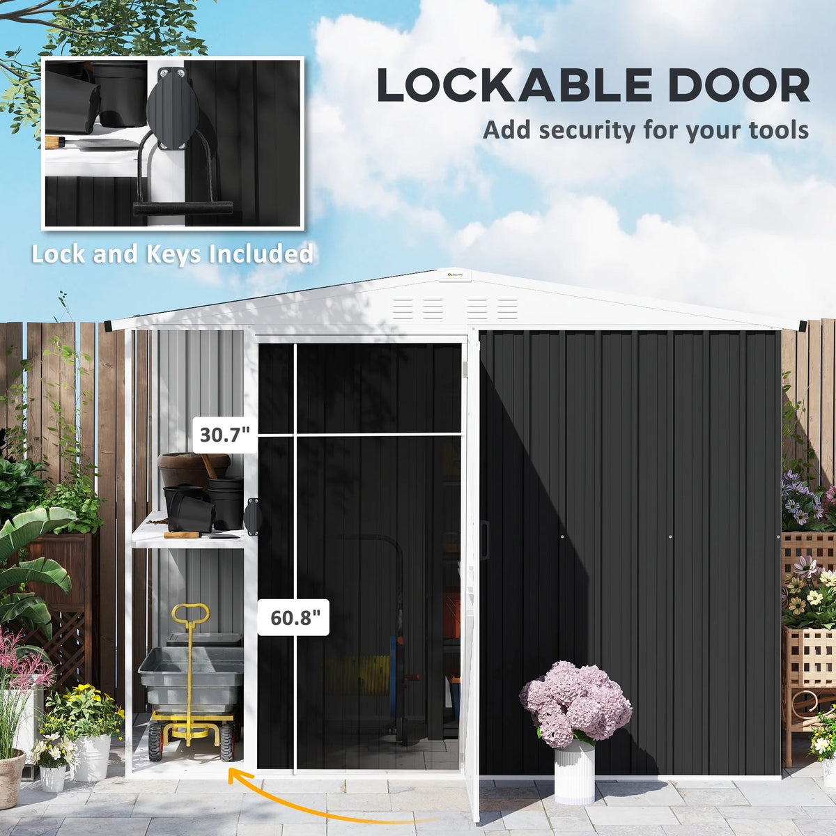 8 x 4ft Metal Garden Shed, Tool Shed w/ Lockable Door, Dark Gray