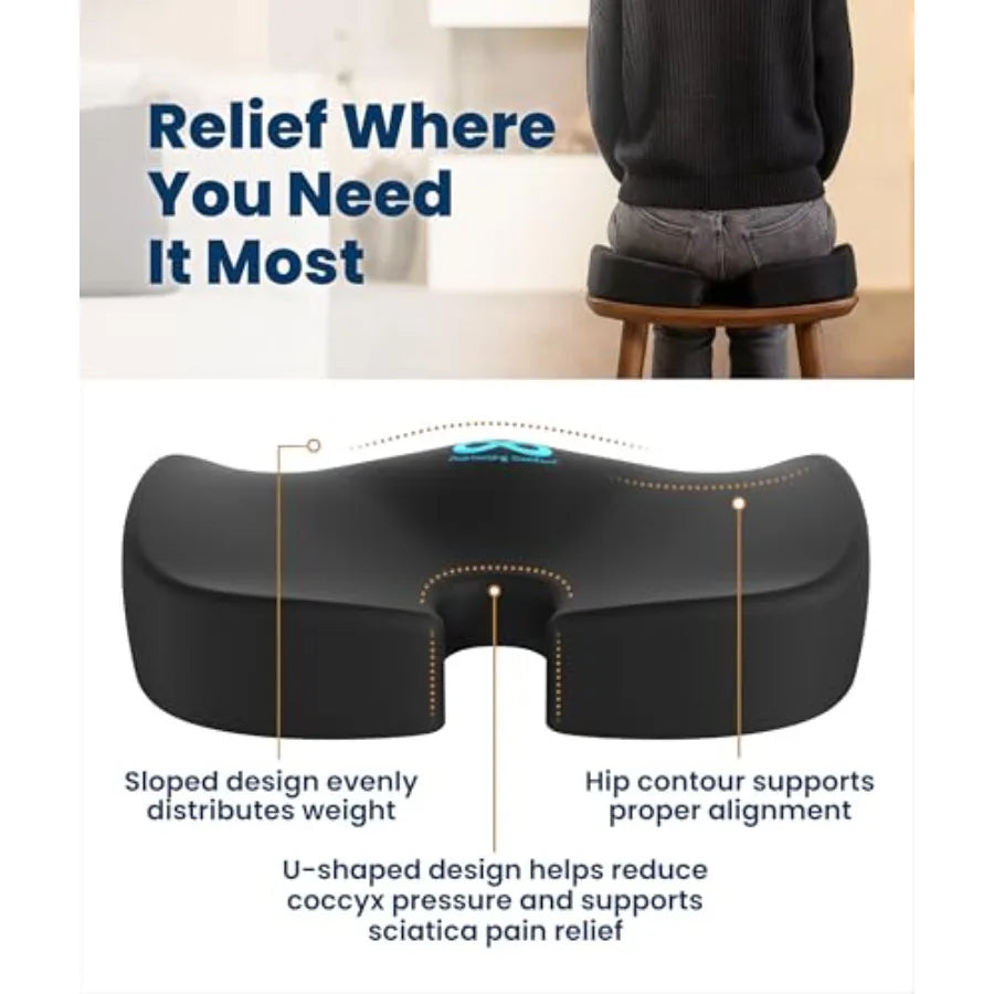 Doctor Recommended Memory Foam Seat Cushion for Office Chairs and Car - Ergonomic Office Desk Accessories - Cushions for Tailbo