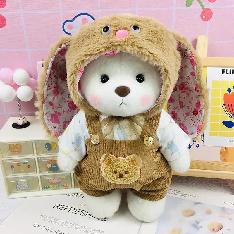 2025 New Model Kawaii 30cm Lena Joint Bear Plush Doll Doll in Teddy Bear One-piece Suit Girl Birthday Gift Christmas Gift