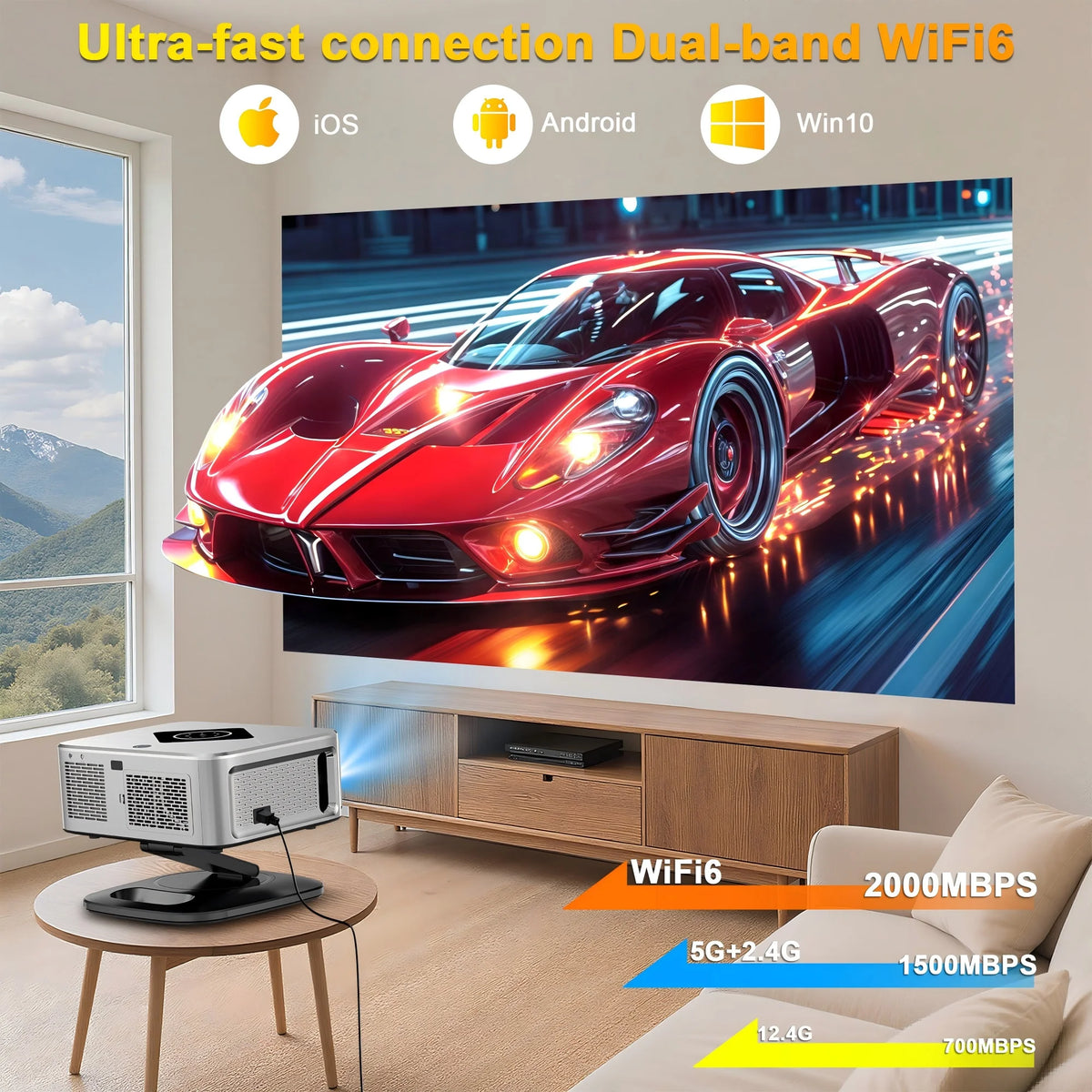 HORLAT Projector 2000Ansi Lumens Full HD 1080P 4K Video Auto Focus& Keystone Home Cinema 5G WiFi Portable TV Proyector Christmas