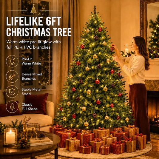 6/4.5/7.5ft Christmas Tree Green Thick and Dense Pine Needle PVC Artifical Christmas Tree with Metal Stand and Dual Color LED Lights Holiday Decoration  for Home Office Party