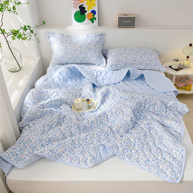 Breathable Quilted Summer Blanket Cooling Skin-friendly Comforter Soft Lightweight Quilt Well-vetilated Single Double  Duvet Set