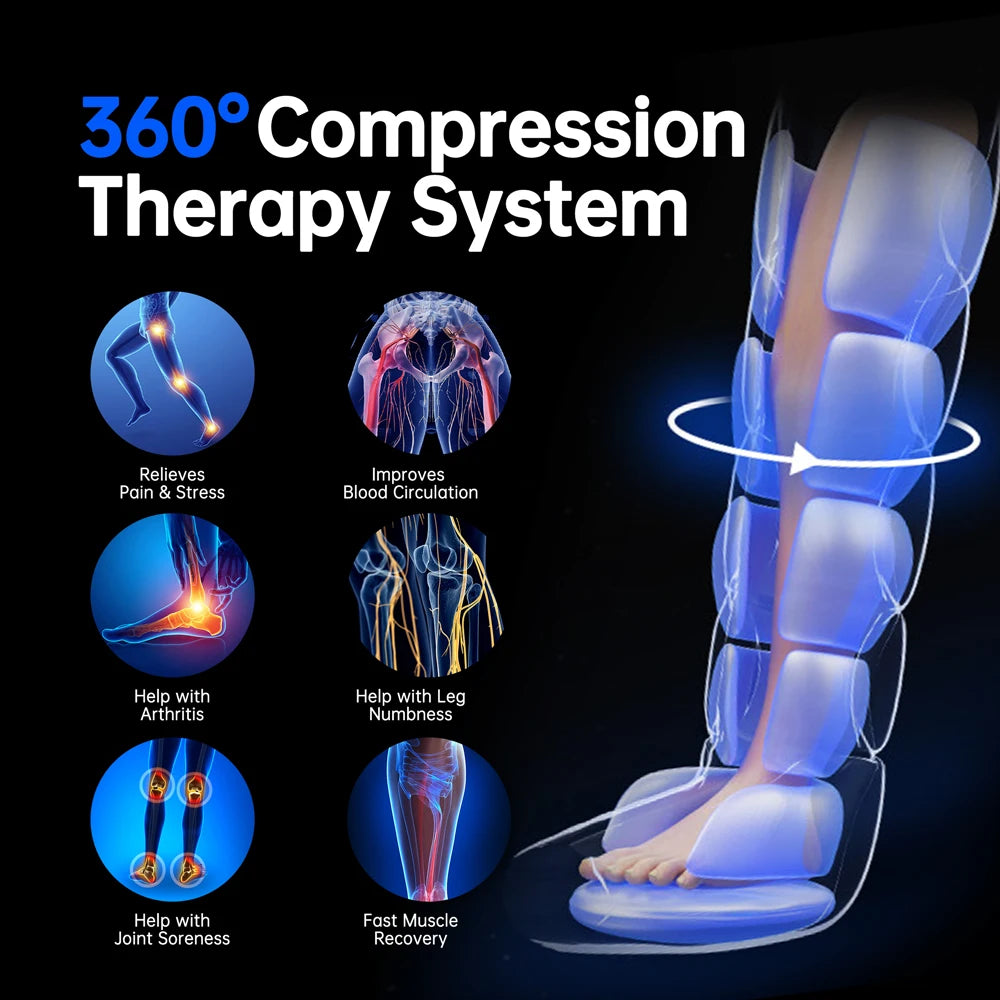 Leg Compression Massager for Circulation and Pain Relief,Air Compression Boots Sleeve for Fast Recovery,Cordless Leg Massager for Muscle Relaxation- for Athletes, Runners, Gym (Pair)