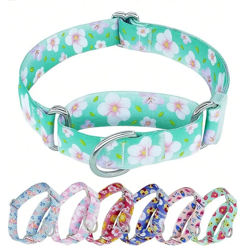 Dog Collar, Adjustable Soft No Pull Training Collar With No, Floral Pattern No Slip Martingale Collars Small Dogs 3 4 Width SFT