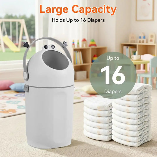 15L Cartoon Style Odor Sealing Tall Diaper Pail with 180° Rotating Baffle, Lockable Press Lift Waste Bin for Nursery Bathroom