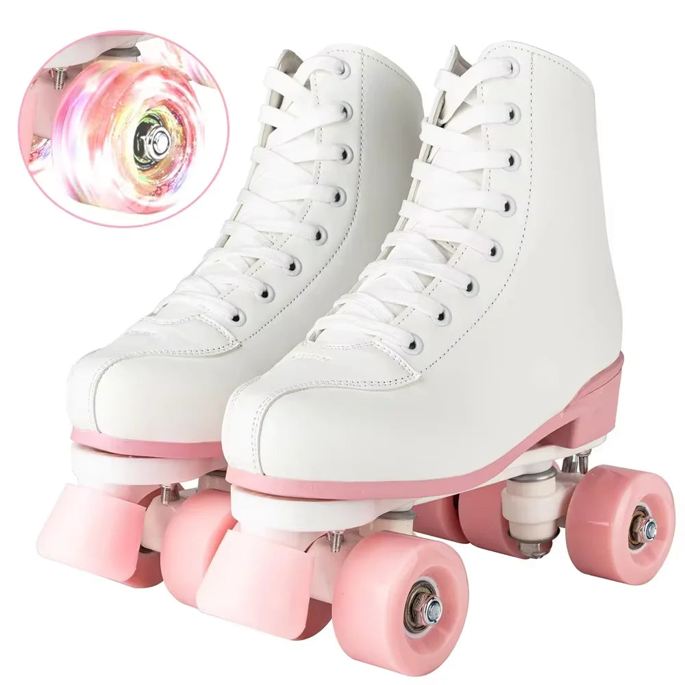 Adult Double-Row Roller Skates For Women Men Flashing 4 Wheels Skate Shoes Beginner Boys Girls Outdoor Skating Quad Sneakers Gifts Size 35 36 37 38 39 40