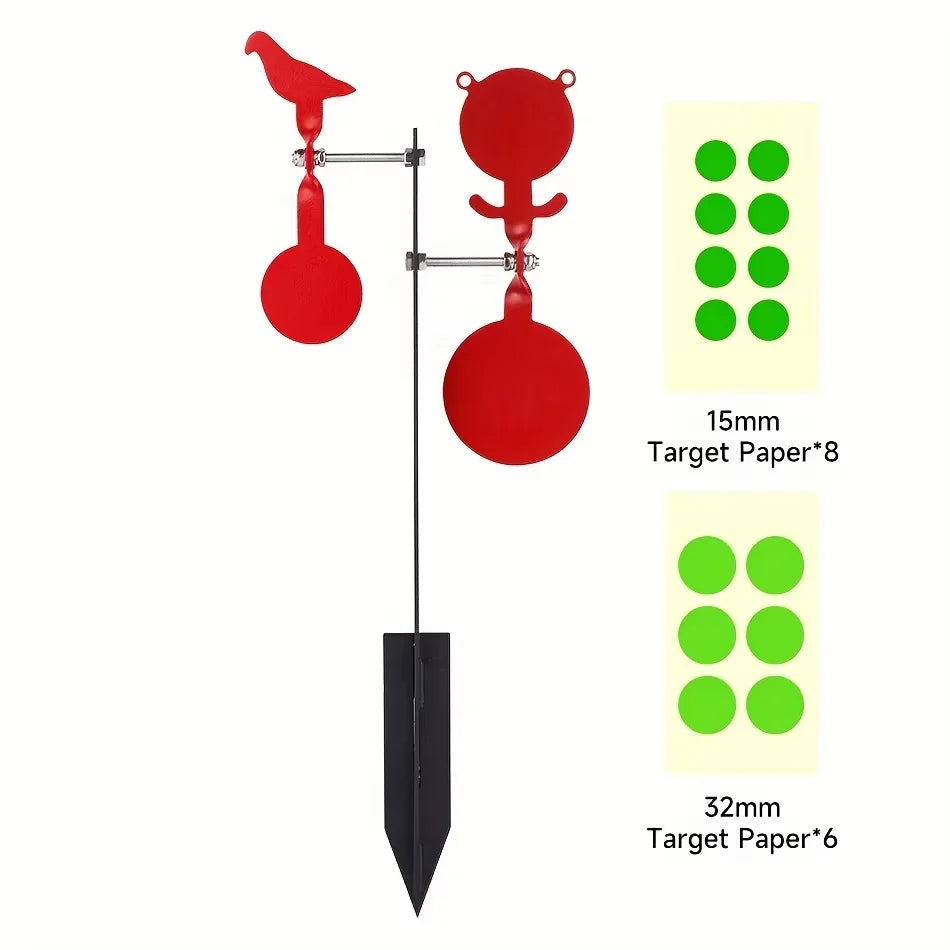Iron Ground Insertion Double-Sided Rotating Target with Dual 360 Degree Rotating Heads, Used for Slingshot, Air Gun Practice Shooting, Outdoor Entertainment