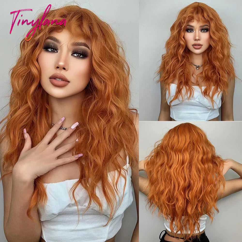 Long Curly Green Wave Synthetic Wigs with Bangs for Women Christmas Grass Green Cosplay Wigs Daily Natural Hair Heat Resistant