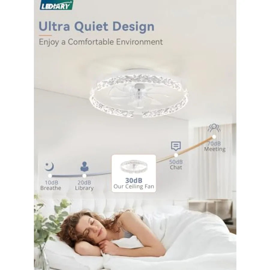 Low Profile Ceiling Fans with Lights and Remote, Fandelier Ceilg Fan Flush Mount, 3000K-6000K Dimmable LED Fan Light, Modern Ce