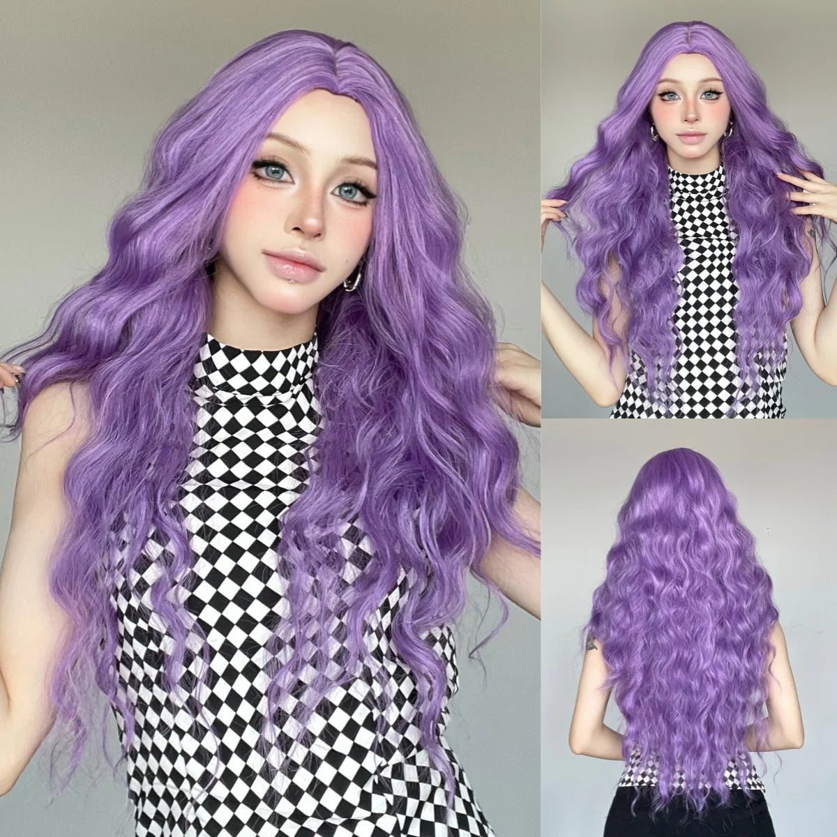 Long Curly Purple Hair Wig Deep Wavy Purple Wig For Fashion Women High Quality Synthetic Wig Party Cosplay Christmas Use 26 Inch