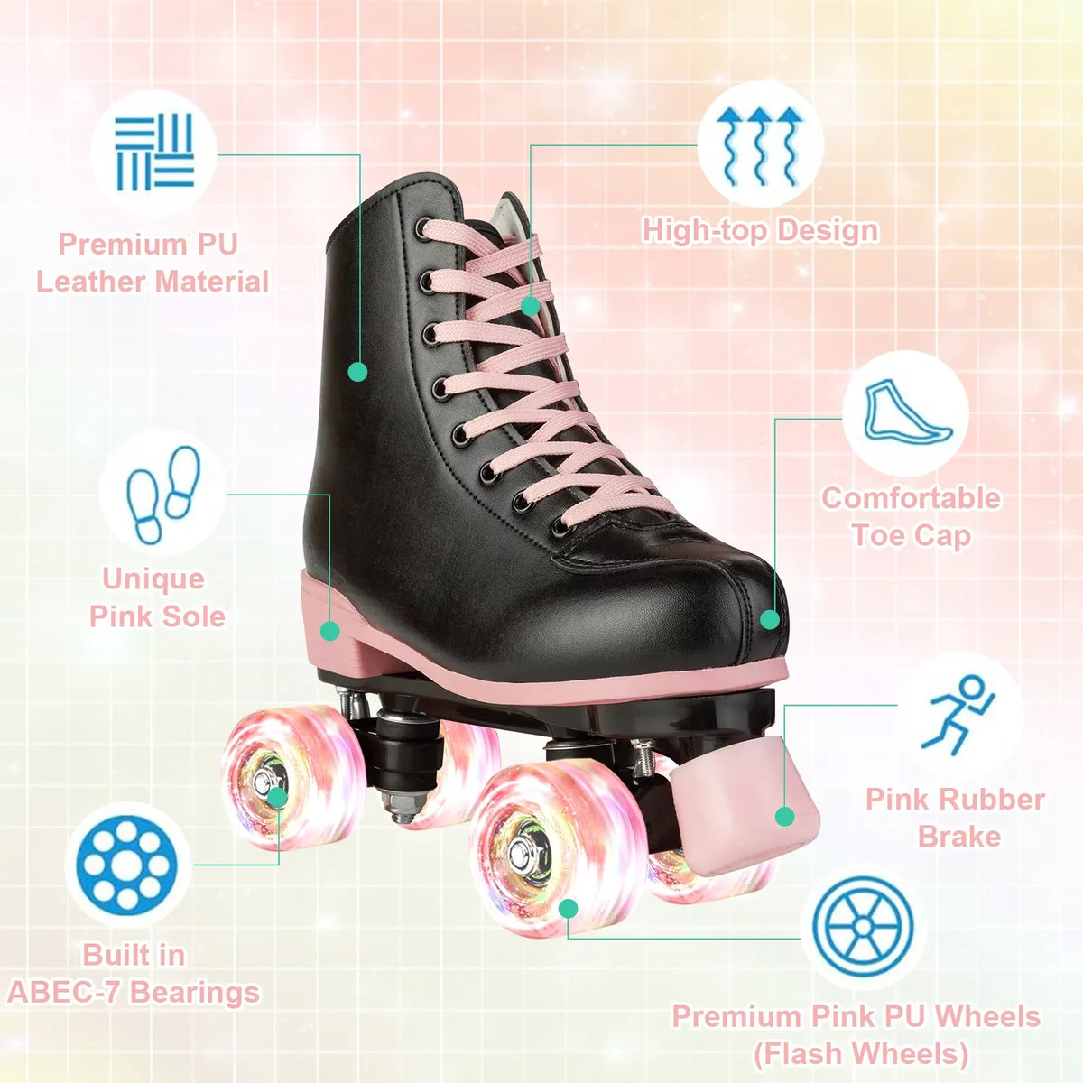 Adult Double-Row Roller Skates For Women Men Flashing 4 Wheels Skate Shoes Beginner Boys Girls Outdoor Skating Quad Sneakers Gifts Size 35 36 37 38 39 40