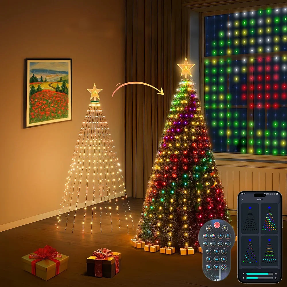 USB 2.1M 400LEDs Christmas Lights Holiday String Lights with Star Shape, Smart LED Xmas Tree for Indoor Outdoor Decor