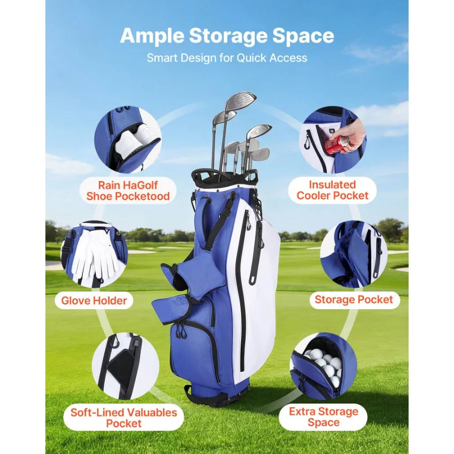 Golf Cart Bag, 7 Way Top Divider Organizer, Club Stand Bag with Full-length Divider, Handles, Dual Support Legs, Storage Pocket