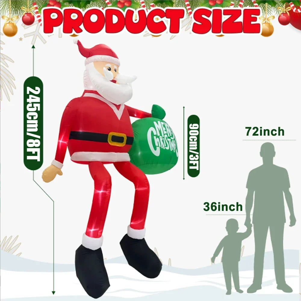 8FT 245cm Christmas Inflatables Glowing Climbing Santa Claus with LED Outdoor Home Cafe Decoration Party Yard Xmas Decor