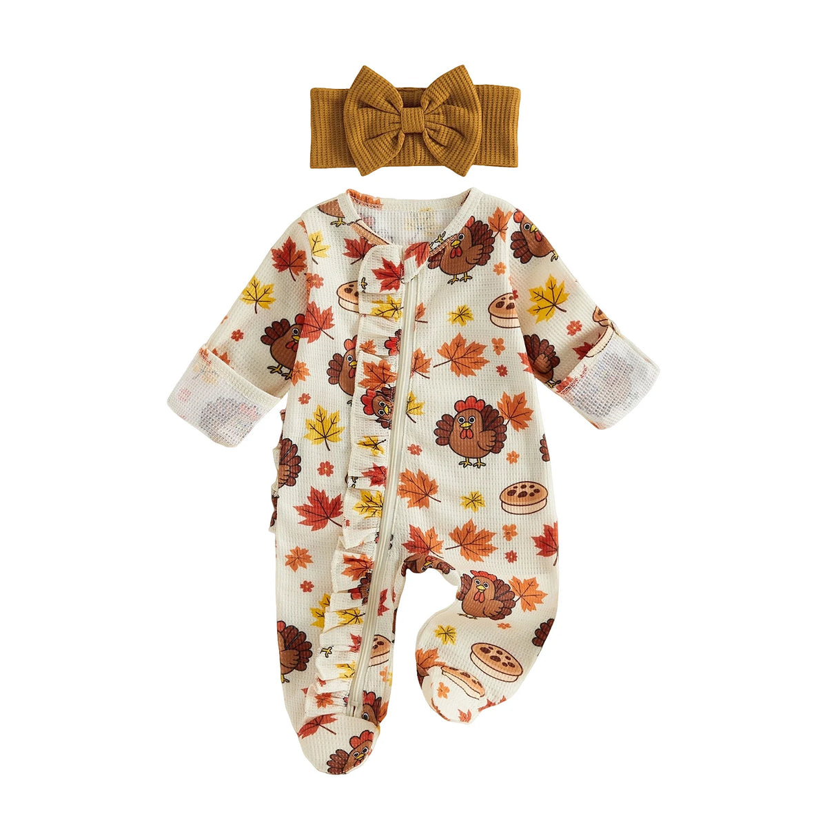 Jumpsuit With Sleeve Turkey Print Baby Girl Fall With Headband Long Sleeve Sleeve Baby Girl Girl Baby Girl Fall