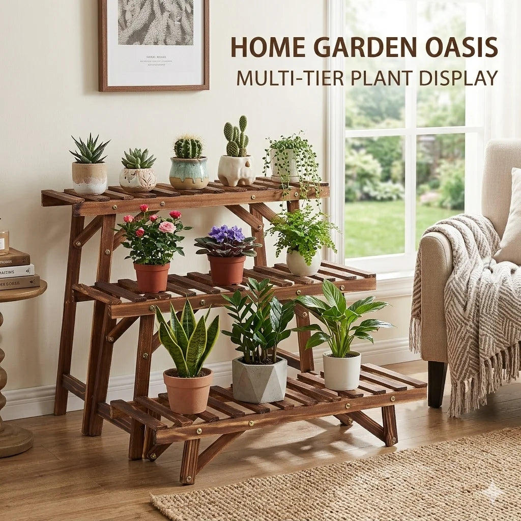 3 Tier Wood Plant Stand Display Rack Flower Pot Holder Planter Organizer for Home Garden Decor