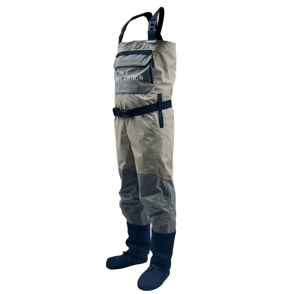 4-Layer Waterproof Men's Chest Fishing Waders Stockingfoot River Dry Wading Hunting Clothing with Neoprene Gravel Guard Protects