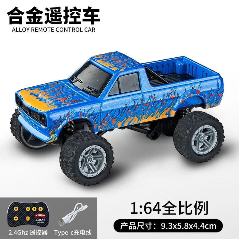 Mini 1:64 RC Car Monster Truck 2.4G Alloy Remote Control Off-Road Drift Racing with Led Light Adult Boys Toys Christmas Gifts