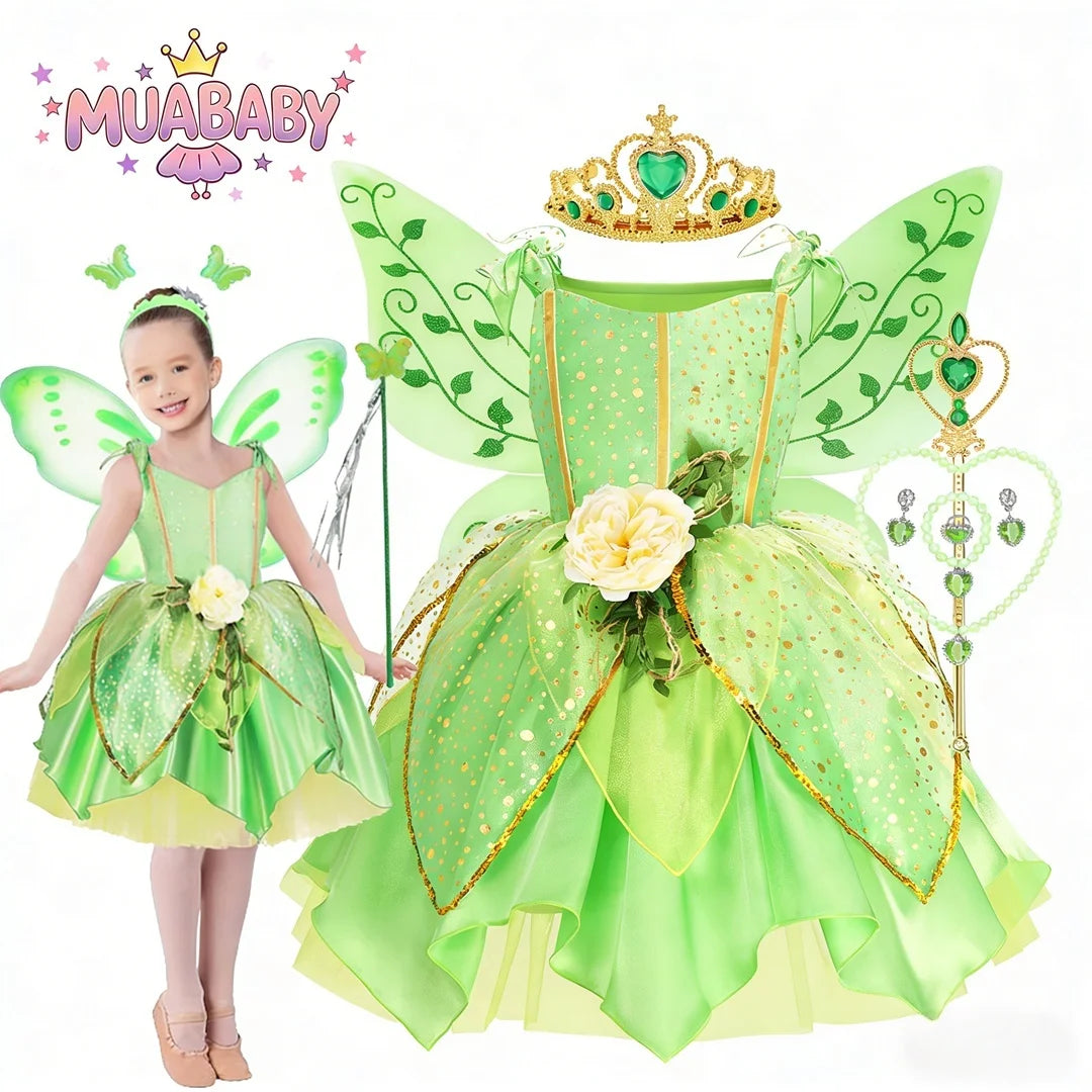 TinkerBell Fairy Costume for Girls Flower Dress Birthday Party Carnival Christmas Outfit Toddler Kids Fancy Vestido 2-8Y