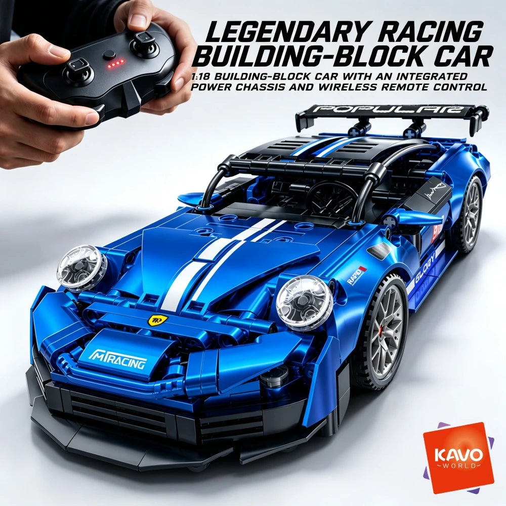 KAVOWORLD Metallic Blue Plated Sports Car Building Blocks Small Supercar Model Toy Kit Race Car Building Set for Teens 14+ GT Assembly Display Model with Rear Wing Spoiler European Classic Speed Car Desktop Decor Halloween Th