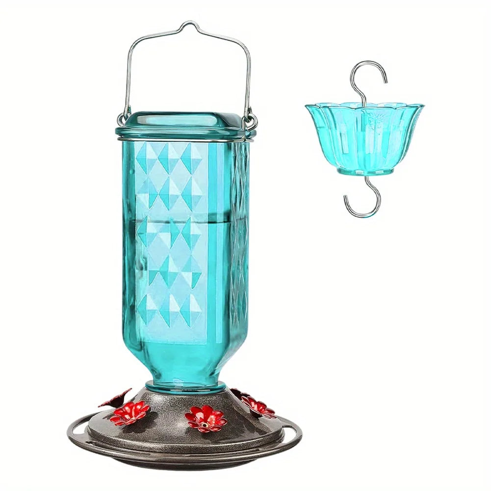 Hanging Glass Hummingbird Feeder, Outdoor Bird Leak Proof Base Feeder, Six Feeding Ports, Suitable For Outdoor Garden Decoration