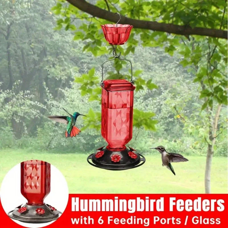 Hanging Glass Hummingbird Feeder, Outdoor Bird Leak Proof Base Feeder, Six Feeding Ports, Suitable For Outdoor Garden Decoration