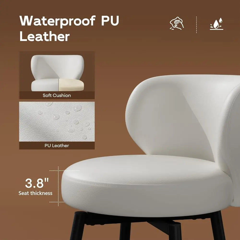 26" White Bar Stools Set o 4, Swivel Kitchen Island Chairs | 3.8" Upholstered Cushion, Ergonomic Winged Backrest, 360° Silent Sw