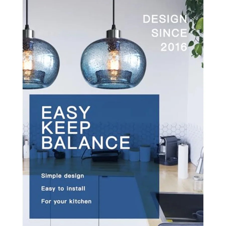 Glass Pendant Lights Kitchen Island Modern Farmhouse Blue Ceiling Hanging Light Fixtures Globe Over Table Sink Foyer Entryway B