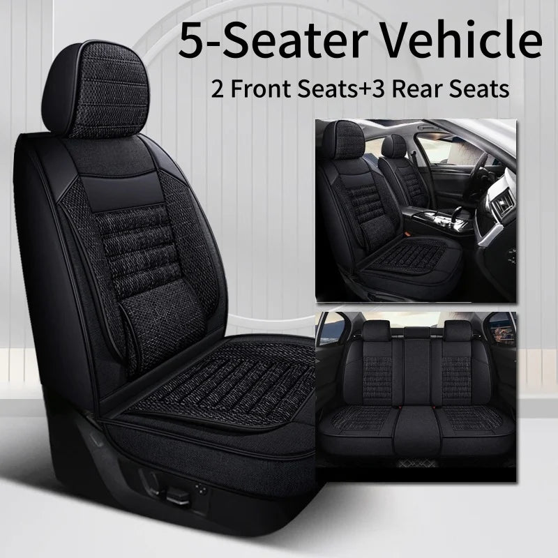 5 Seats Luxury Linen Car Seat Covers, Suitable For All Seasons, Wear-resistant And Durable, Comfortable And Breathable, Exquisite Workmanship, Enhances The Interior Quality, Fixed Lumbar Support, Suitable For SUVs, Trucks, An