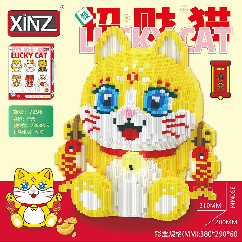 Maneki Neko Magic Building Block Lucky Cat Model Assembled Bricks 3D Kitty Puzzle Decor Toy For Kids Christmas Gift