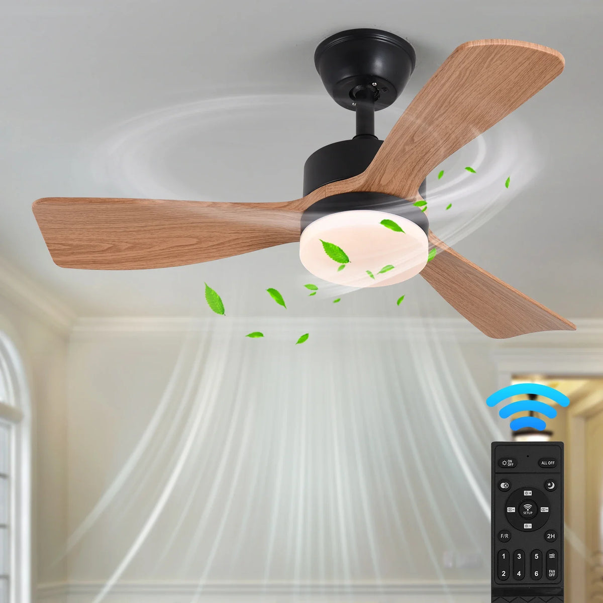 Ceiling Fan With Led Lamp RGB Chandelier Fan Light RC Dimming Pendant Fandelier Home Appliance Ventilator Living Room Fixture