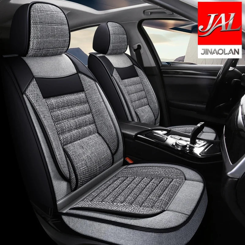 5 Seats Luxury Linen Car Seat Covers, Suitable For All Seasons, Wear-resistant And Durable, Comfortable And Breathable, Exquisite Workmanship, Enhances The Interior Quality, Fixed Lumbar Support, Suitable For SUVs, Trucks, An
