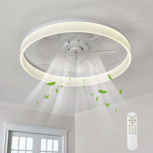 19.7-inch Ceiling Fan With Light, Slim Design, Semi-embedded, 6-speed Adjustable Wind, 3-color Dimmable, Remote Control Included, Suitable For Kitchen, Living Room, Dining Room, And Bedroom
