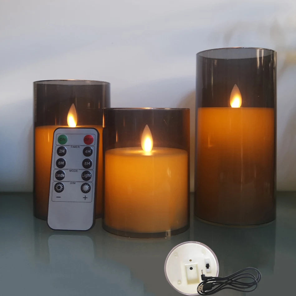 3pcs/set USB Rechargeable Led Pillar Candle,Flameless Remote Control,Timer LED Candle Light Table Decorative,Christmas Candles