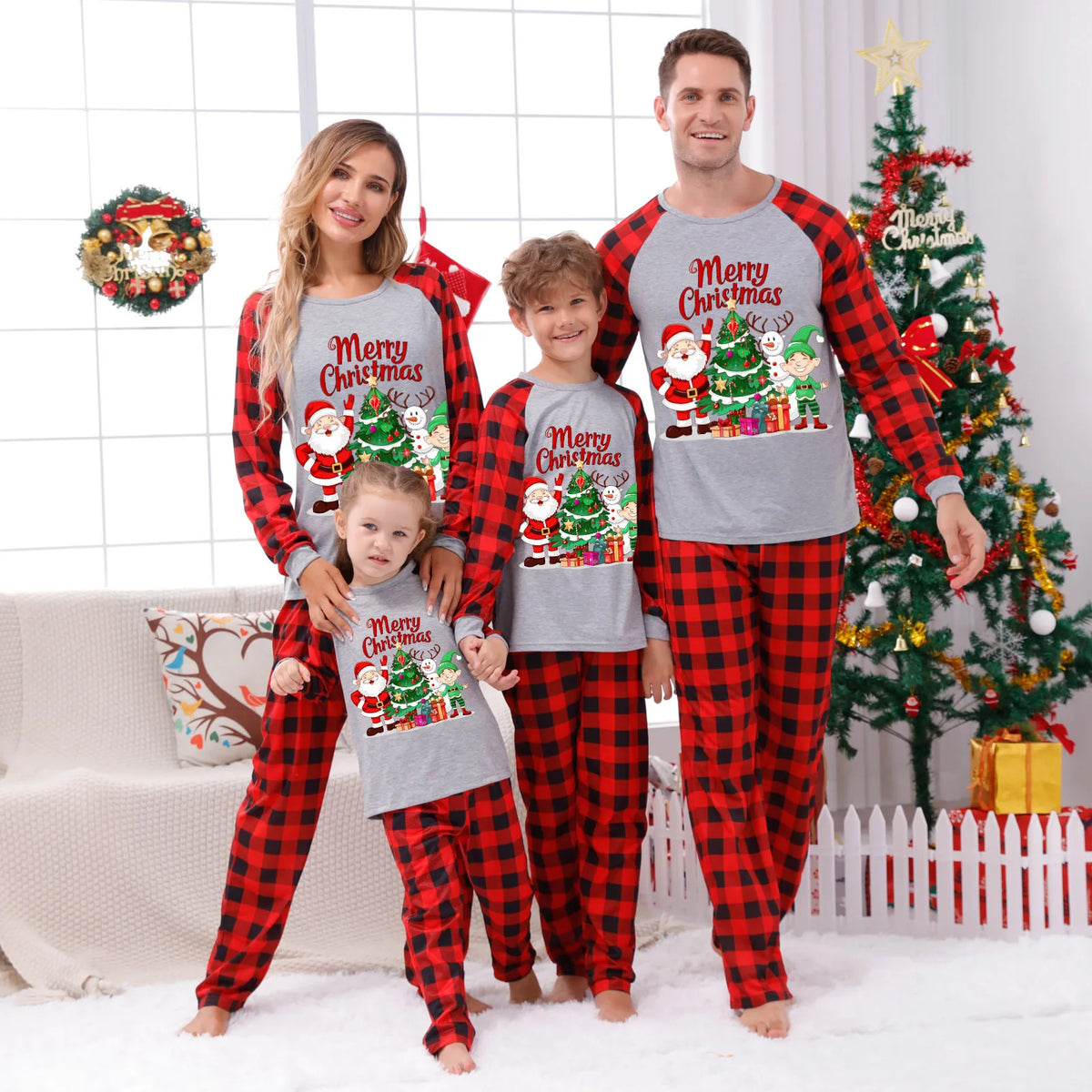 Merry Christmas Print Family Matching Pajamas Set Full Sleeve O Neck 2 Pieces Suit Sleepwear Xmas Gift Holiday Look Wear Pyjamas
