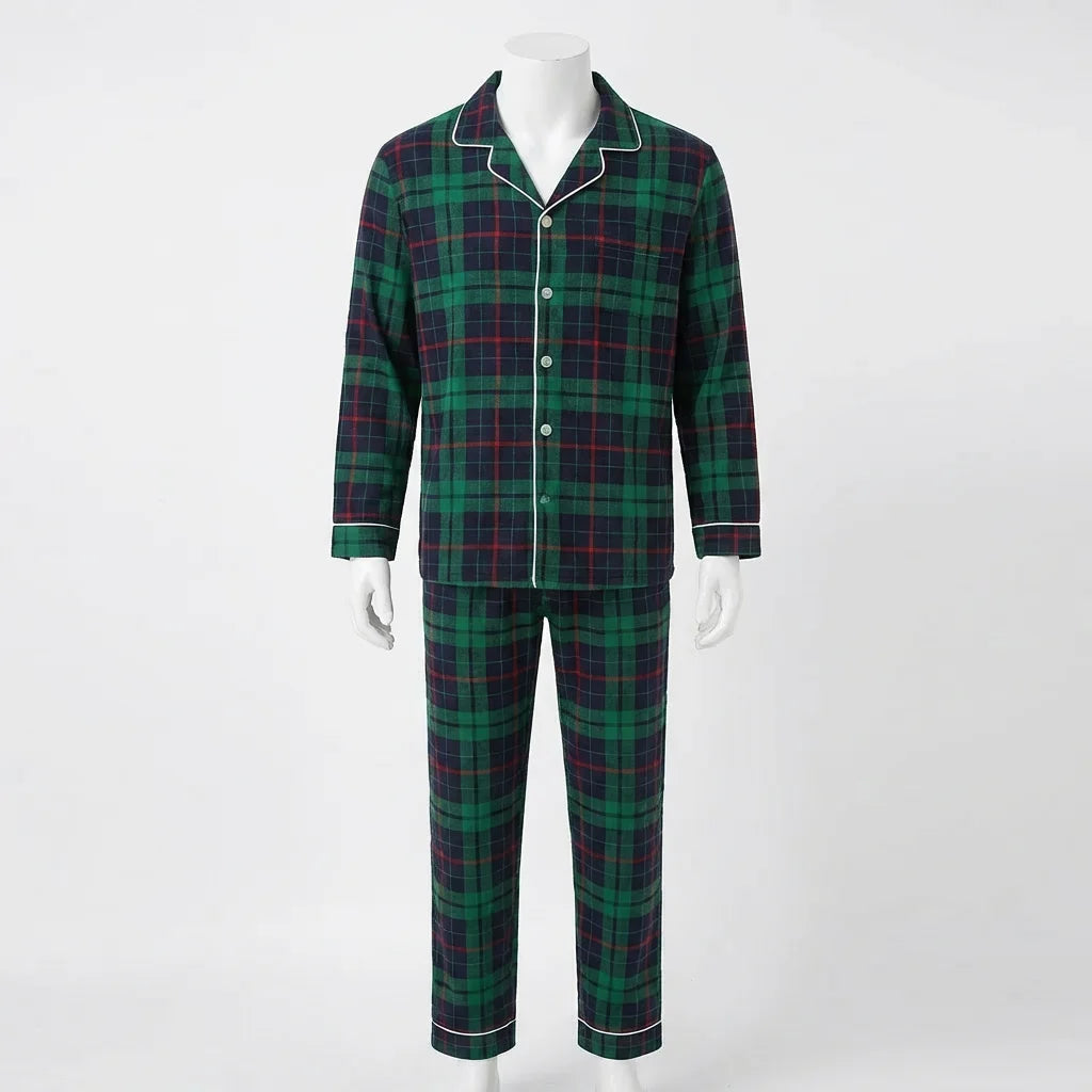Merry Xmas Family Matching Pajamas Set Plaid Print Adults Kids Christmas Pyjamas Button Shirt+Trousers 2 Pieces Suit Loungewear