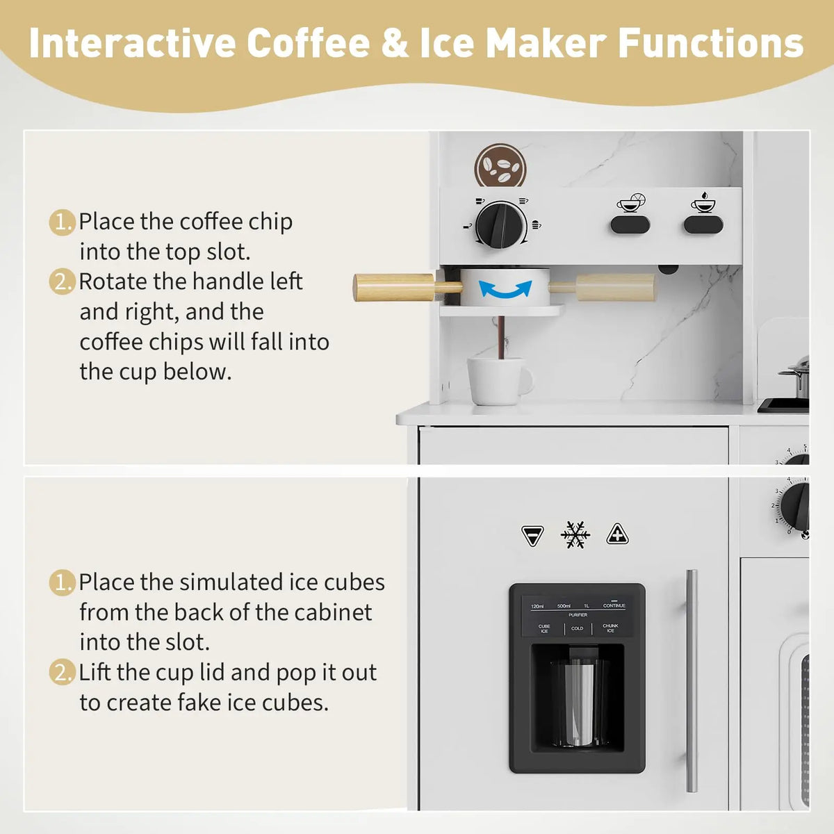 8-in-1 Wooden Play Kitchen Set For Kids With Lights Sounds, Ice Maker, Coffee Machine, Washer, 11 Accessories & Storage, Ages 3+